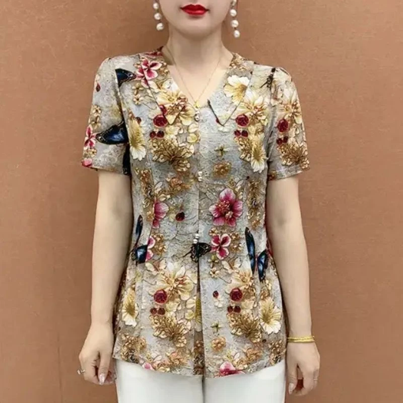 02夏季新款时尚洋气百搭宽松气质减龄短袖小衫上衣女上衣半袖