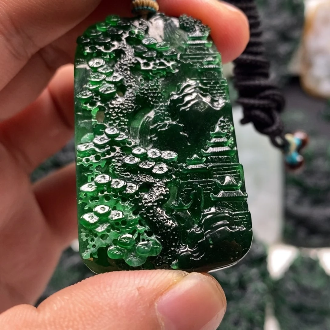 定制翡翠未镶嵌天然翡翠A货山水牌