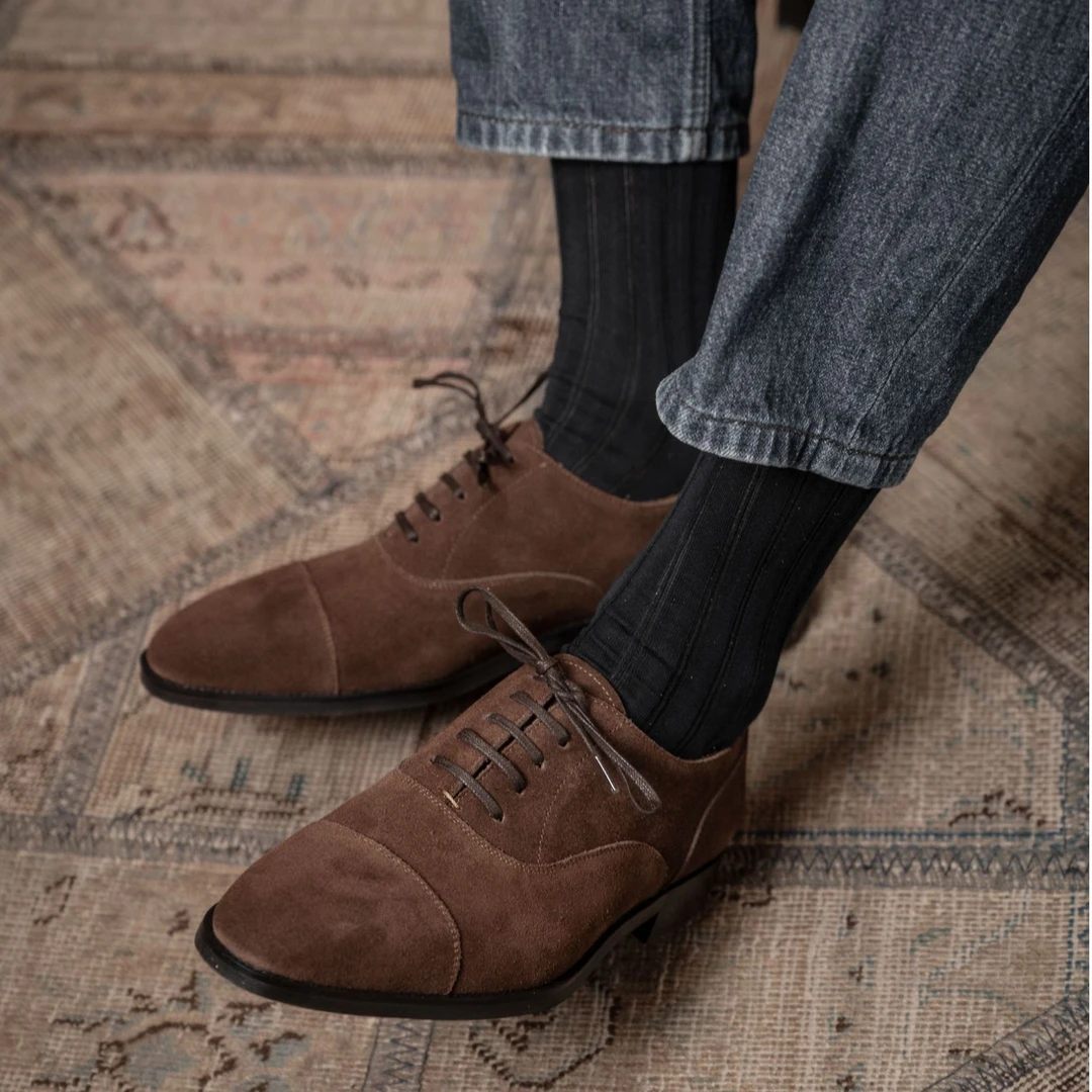 【Notations】男士职场结婚商务英伦手工真皮牛皮黑色三接头牛津鞋