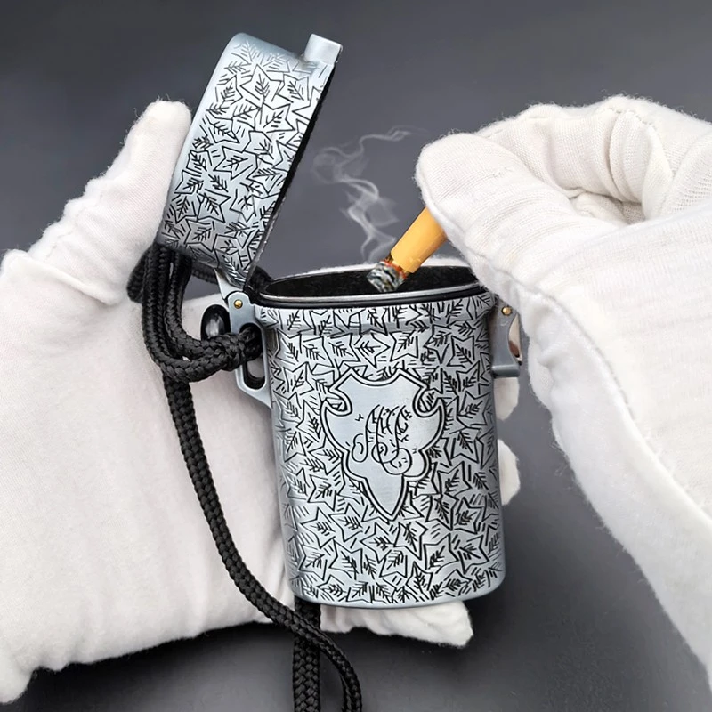 新款特大号随身烟灰缸便携式创意带盖香港旅游密封灭烟盅自动弹盖