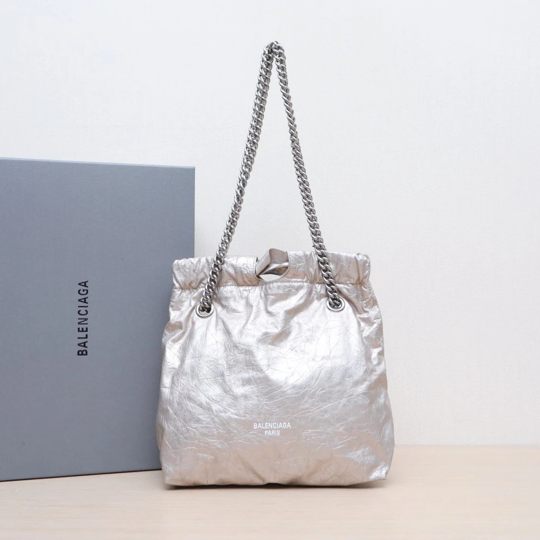 99新 Balenciaga/巴黎世家  金色单肩包托特小号垃圾袋P205438119