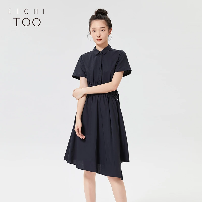 A爱居兔夏季女装纯棉不规则设计小众衬衫连衣裙EQLBJ2M005A