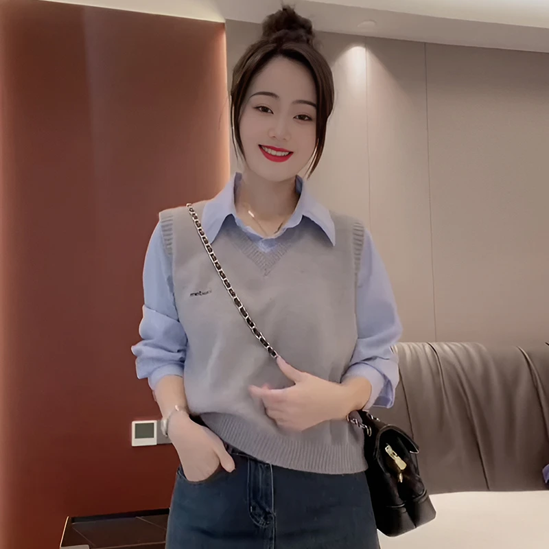 设计感时尚拼接衬衫女2025秋季新款小个子洋气显瘦减龄假两件上衣