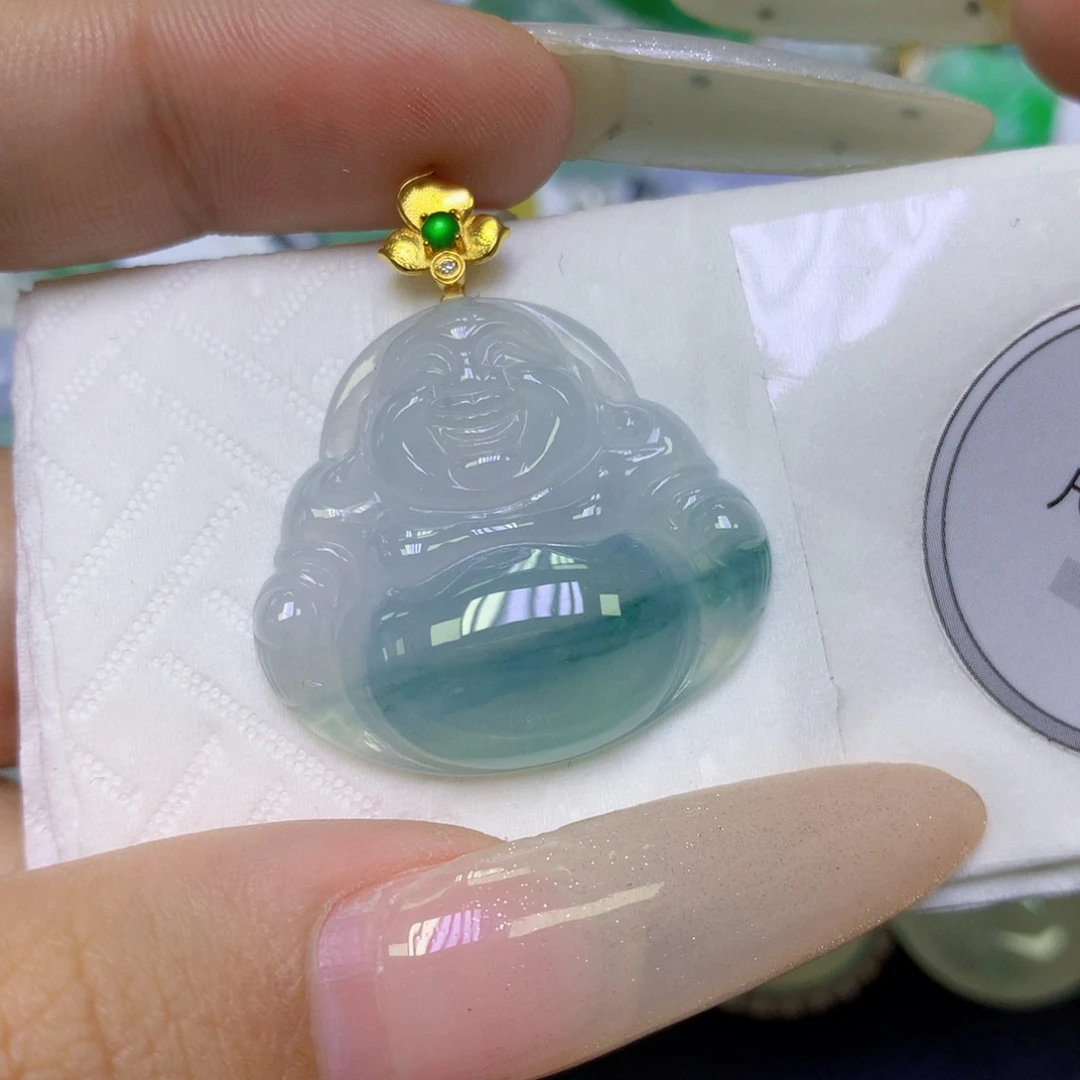 翡翠18K金镶嵌颈饰天然缅甸翡翠a货百元以上9元证书费自理