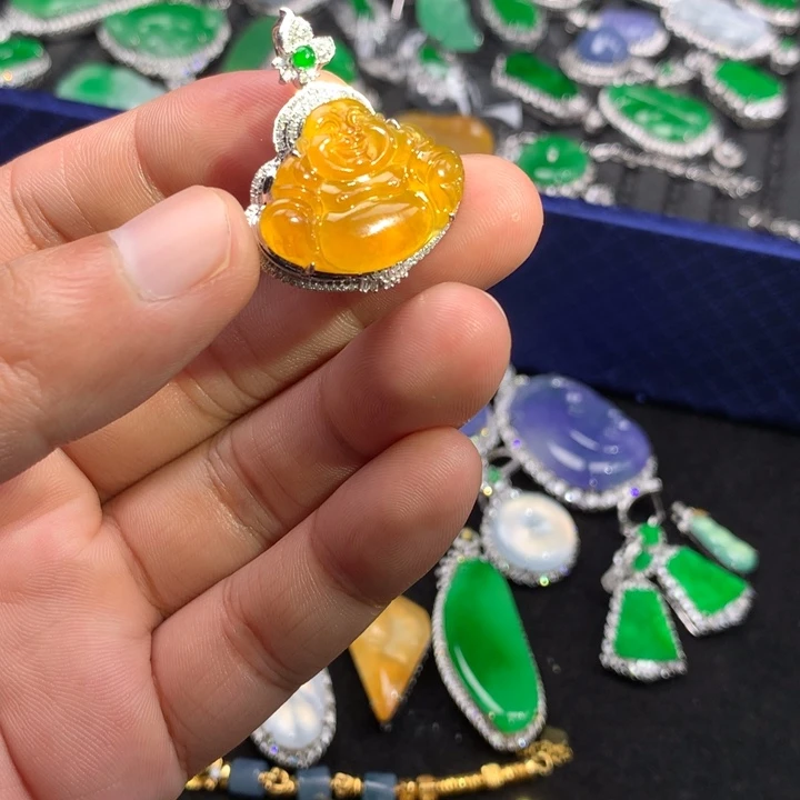 翡翠18K金镶嵌吊坠(不含链)