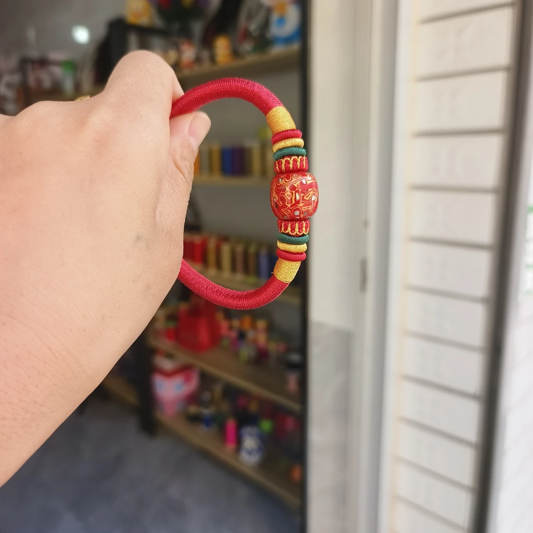 文创大漆亲子朱砂手绳九乘迦叶手绳文创商品红色五彩红绳纯手工