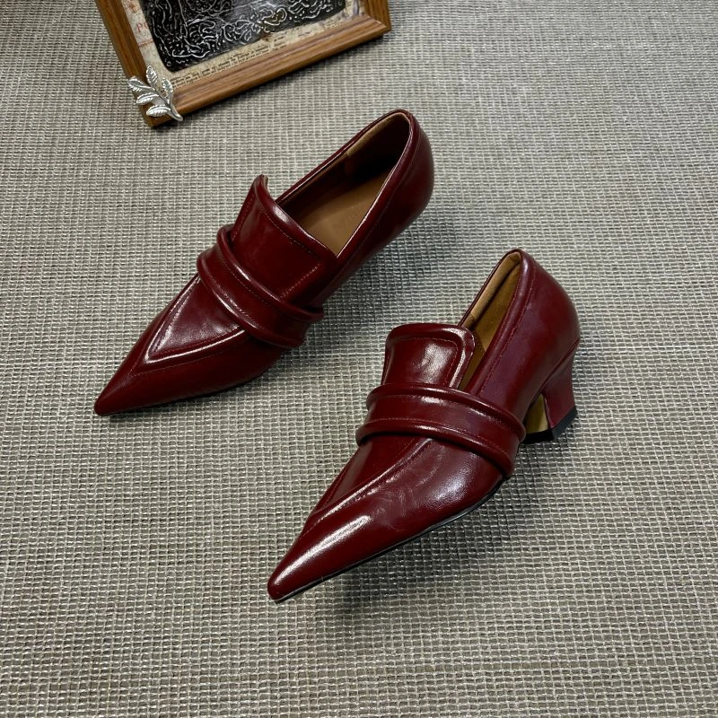 花思宇~5cm 尖头中跟单鞋四季鞋单鞋 一脚蹬时尚气质春秋时尚单鞋