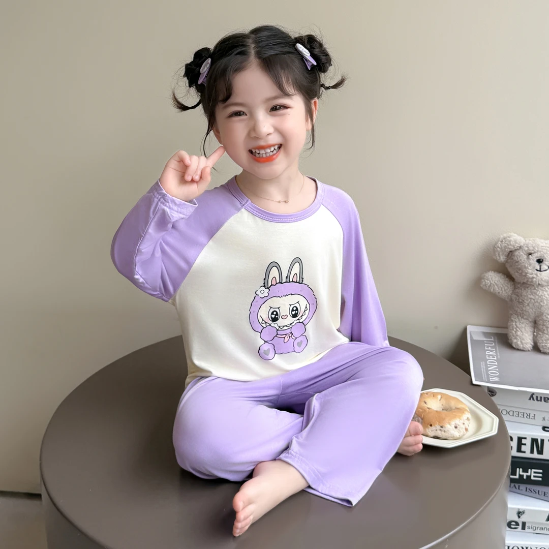 女童睡衣套装夏季拉布布长袖长裤空调服女孩宝宝春秋季家居服两件