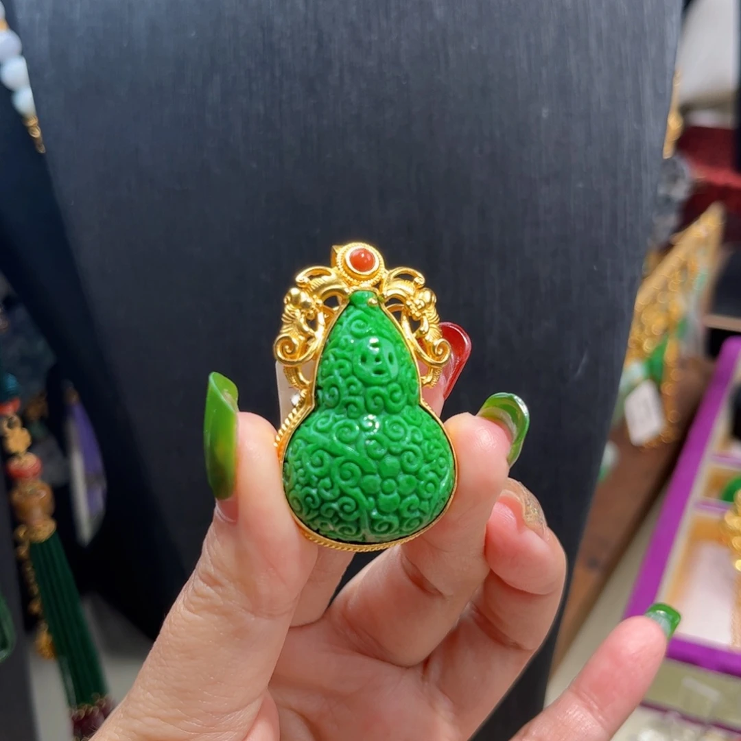 【闪购商品】翡翠吊坠(不含链)银S925镀金镶嵌宝葫芦