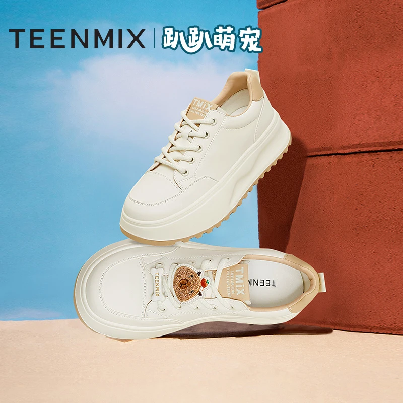 天美意2025秋新款商场同款运动系带低帮小白鞋女休闲板鞋BJ562AM5