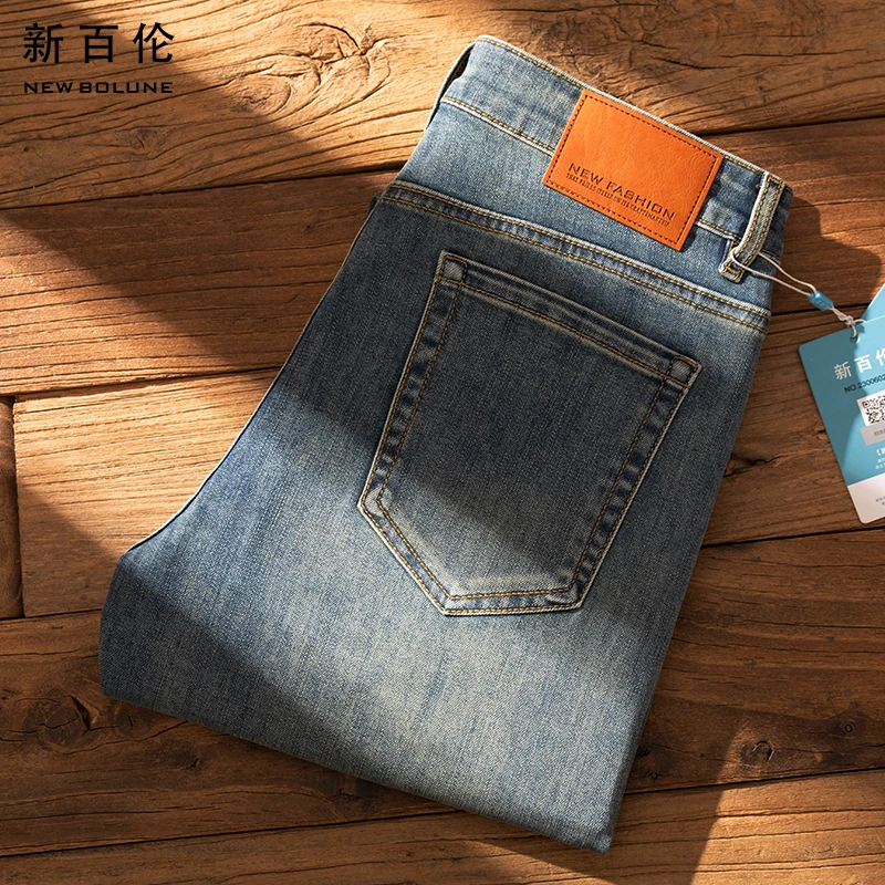 新百伦秋冬加绒牛仔裤男爆款2025新款修身九分小直筒百搭男款长裤