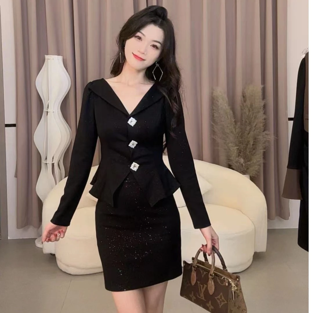 【蛋蛋】秋季新款气质名媛时尚百搭收腰显瘦修身两件套SXJAQ40453