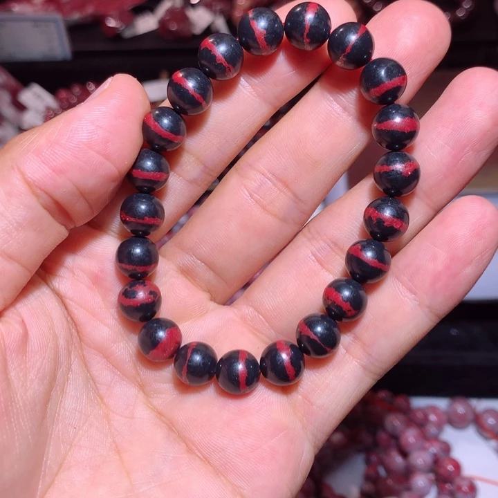 天然辰砂原石一线天手串