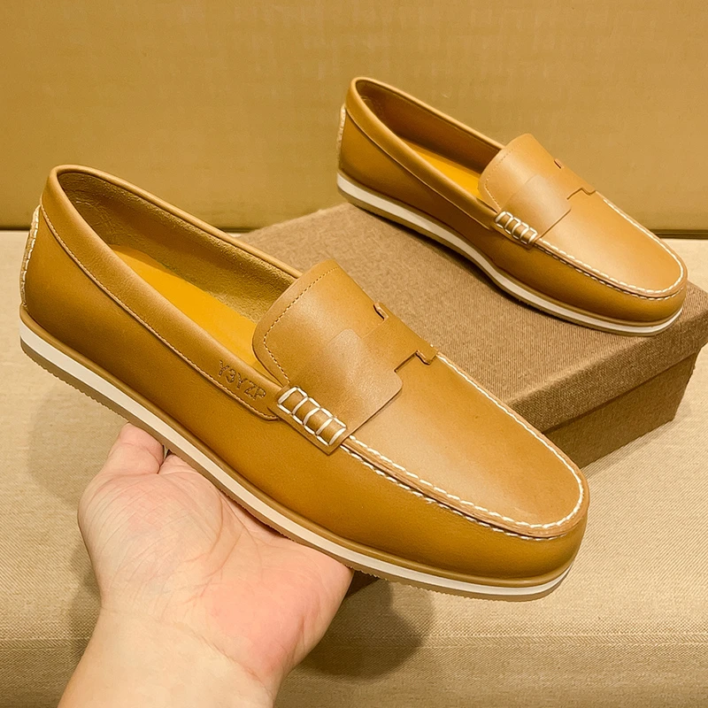 SCAVIOLA豆豆鞋春夏简约风男士休闲皮鞋韩版潮流单层皮男款乐福鞋