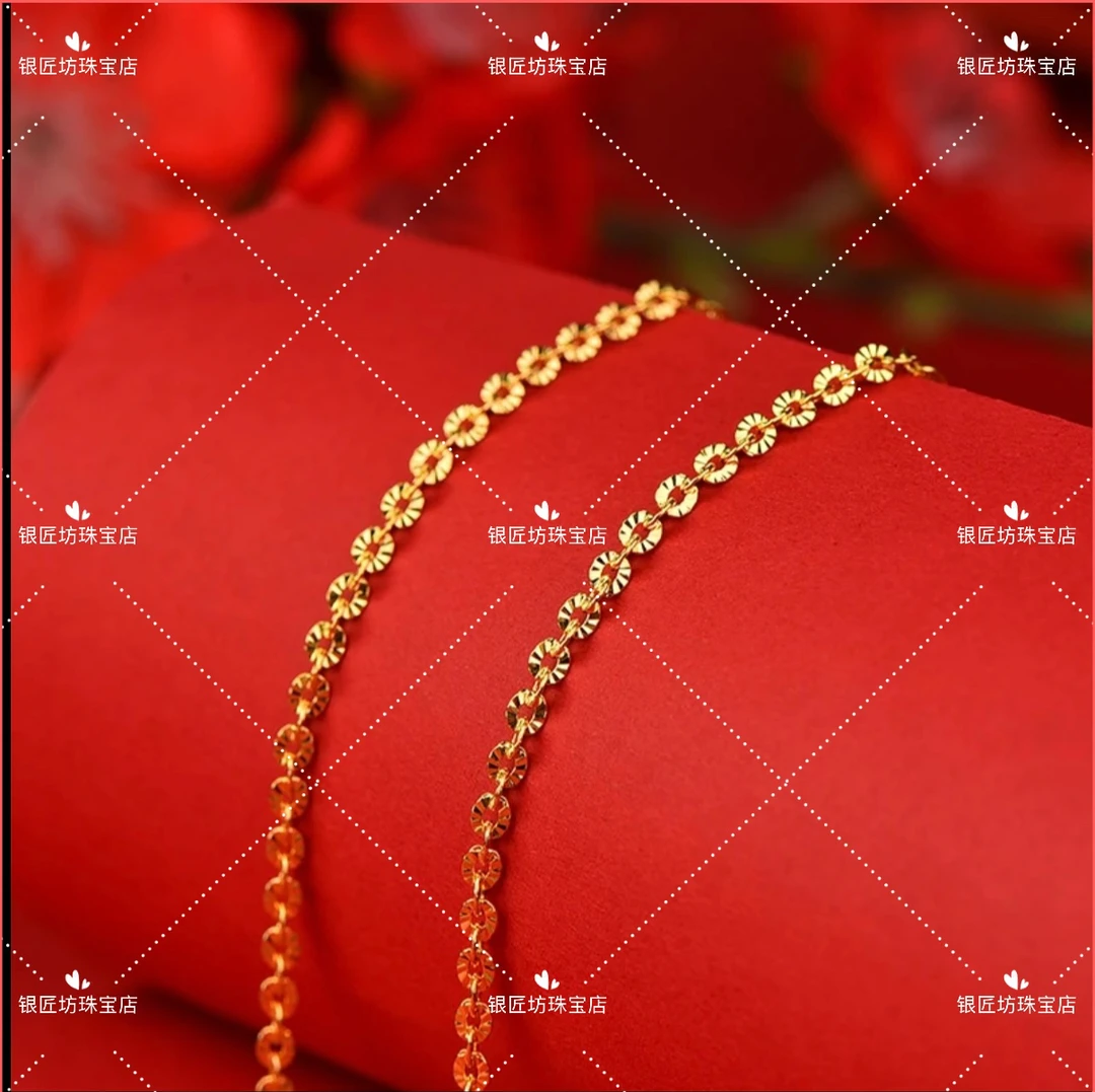 链子足银 足银999.9【加粗金色太阳花】单链子保色工艺（带证书）