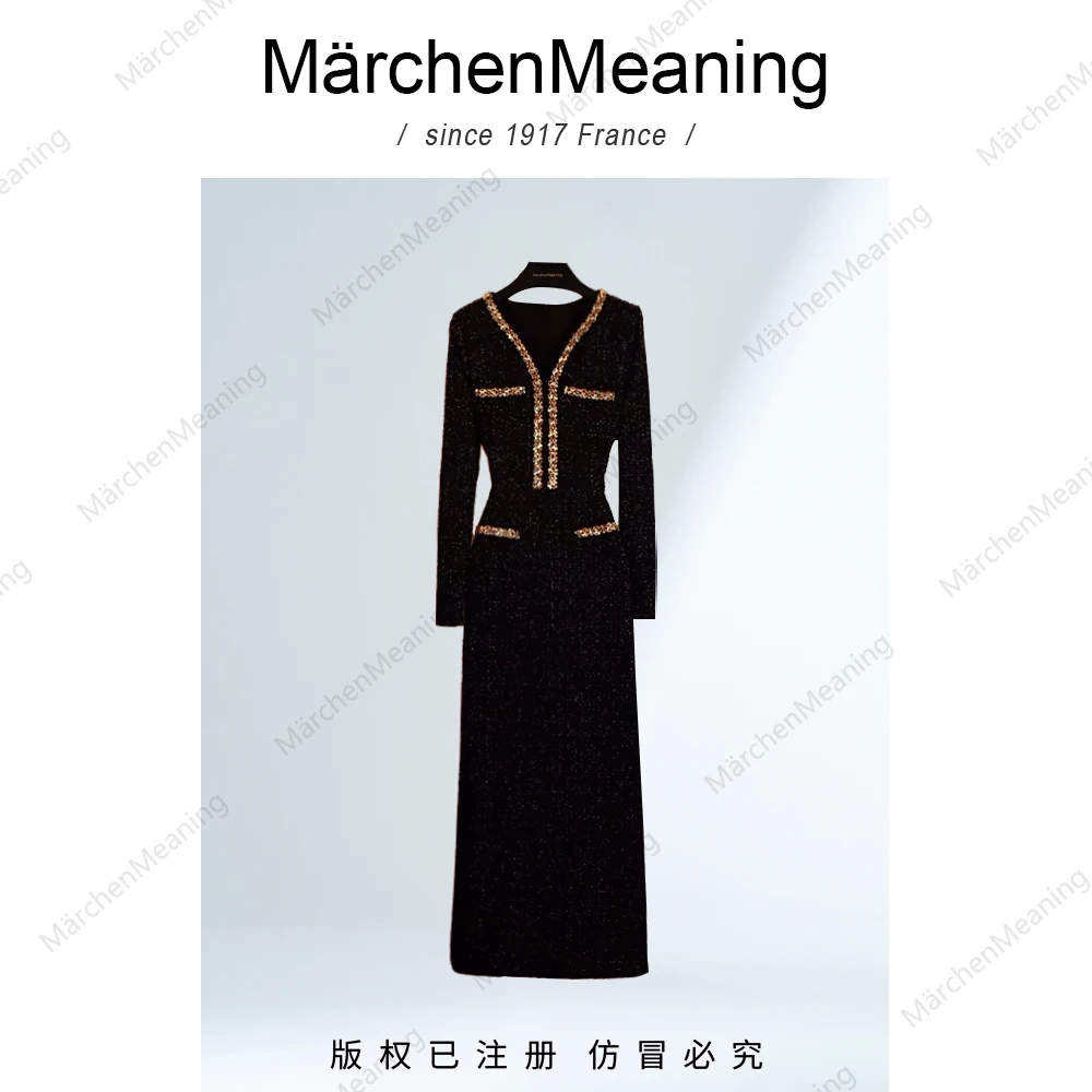 MärchenMeaning亮丝重工气质连衣裙百搭显瘦黑色女装设计师静静7