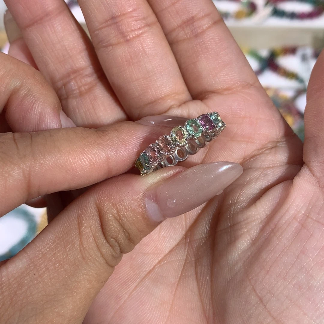 碧玺银S925镶嵌戒指圈口12