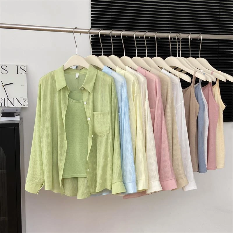 实拍两件套粉色衬衫女2025新款高级感长袖洋气小衫别致衫上衣