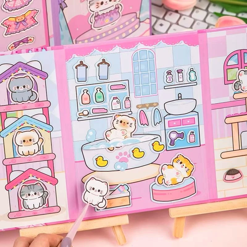 饭饭猫咪磁力安静书新款女孩大本免裁剪磁力贴纸手工diy女生玩具6