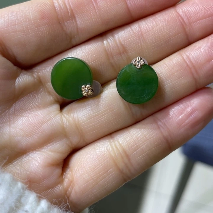 和田玉18K金镶嵌耳饰卡12