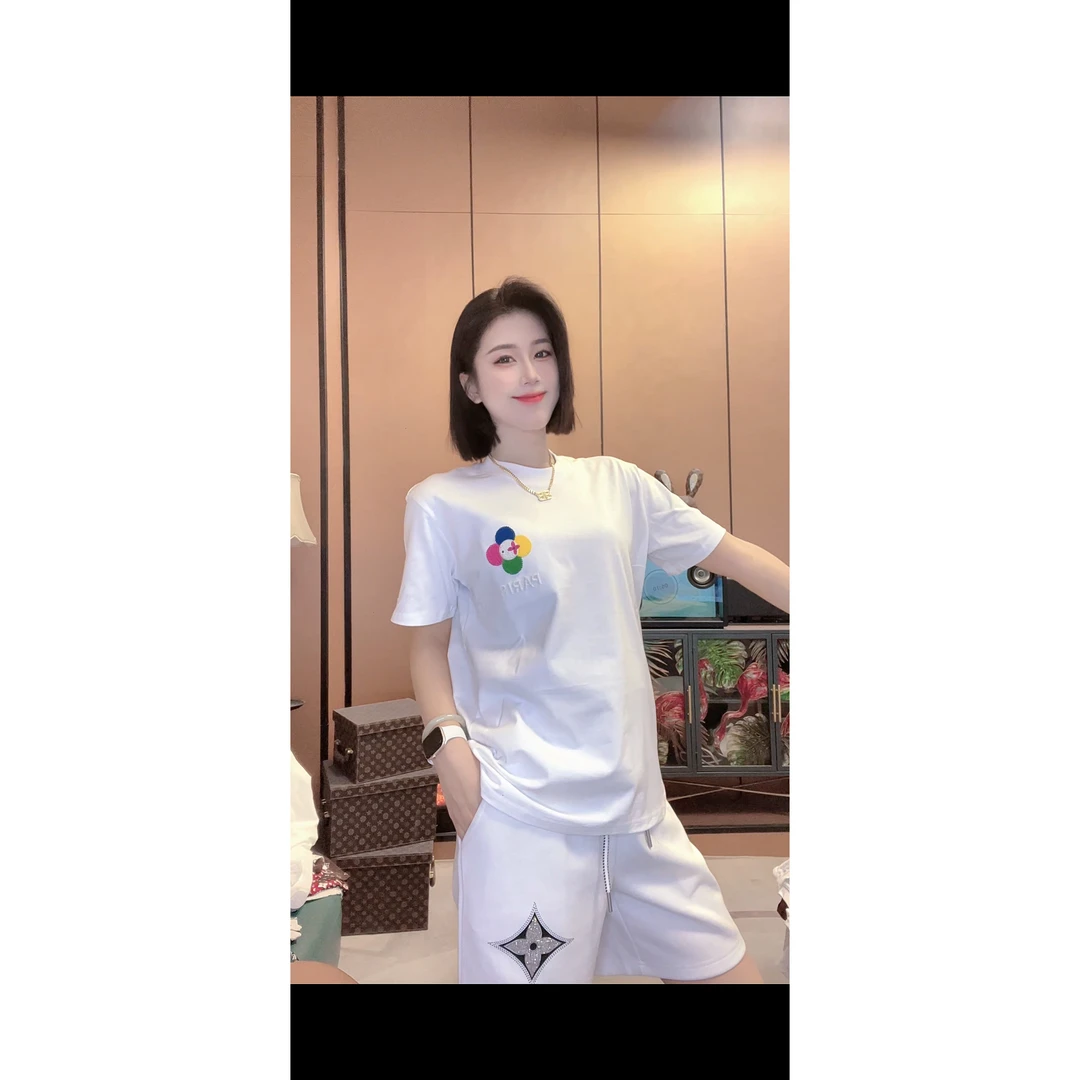 【炫彩帕黎】2025夏季新款四彩花工艺潮牌男女同款短袖休闲百搭时尚