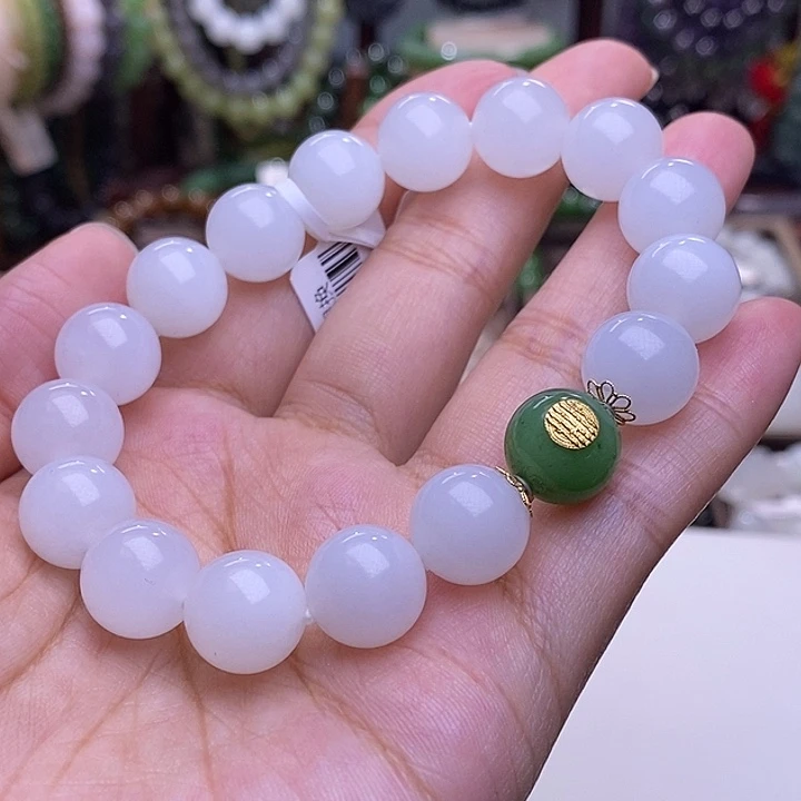 和田玉未镶嵌颈饰清货价新疆羊脂白玉金镶手链12m