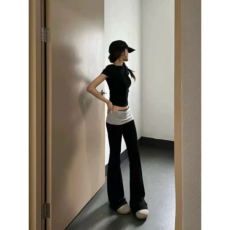 徐秋阳  翻腰头微喇裤（春夏新款）百搭时尚显瘦显腿长休闲裤12102