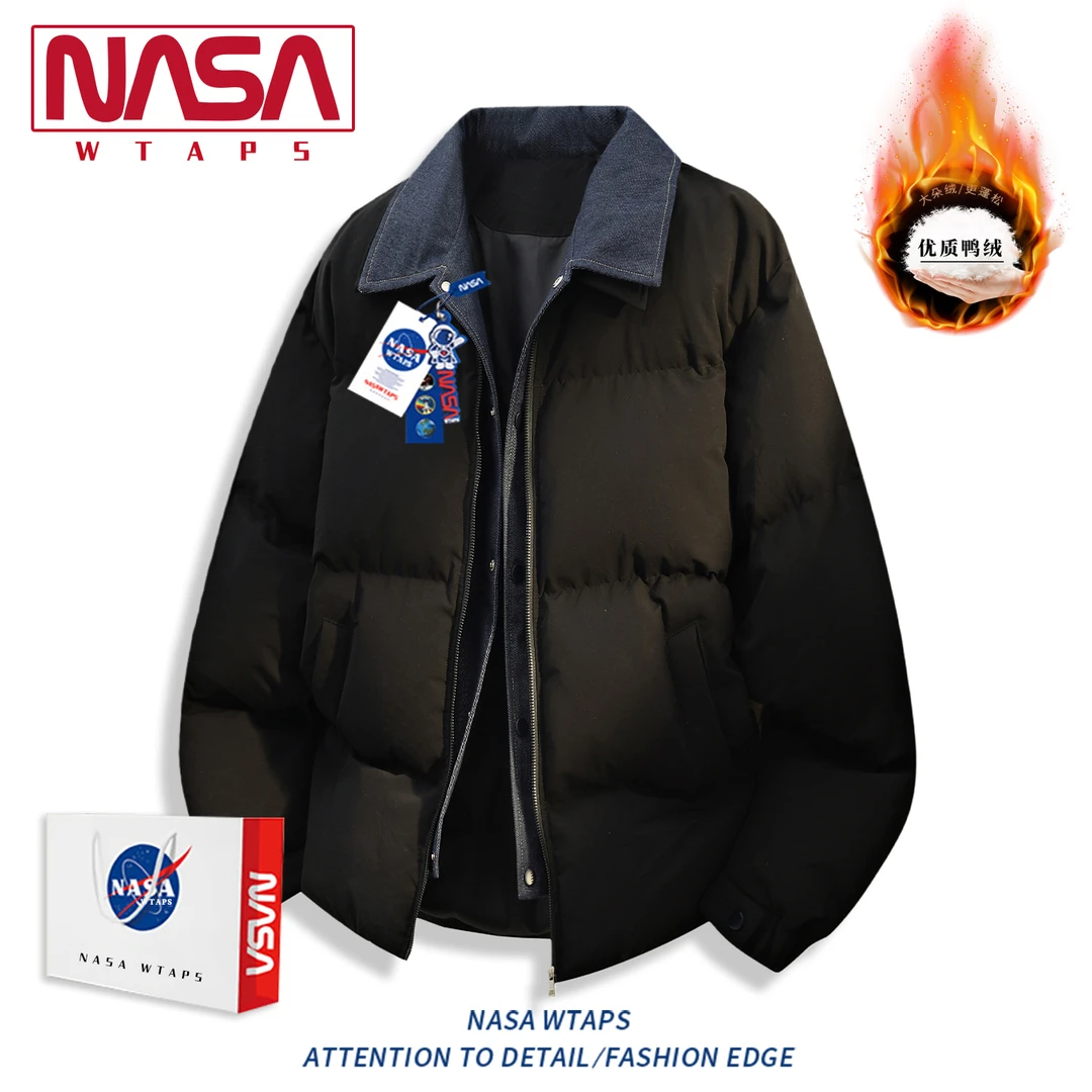 NASA WTAPS美式假两件牛仔拼接翻领羽绒服男款冬季加厚保暖防寒服