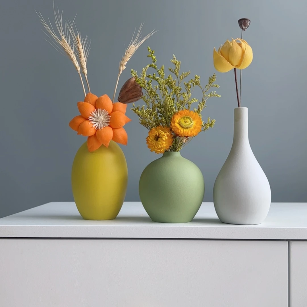 摆件陶瓷小花瓶摆件含花总高约20-30cm