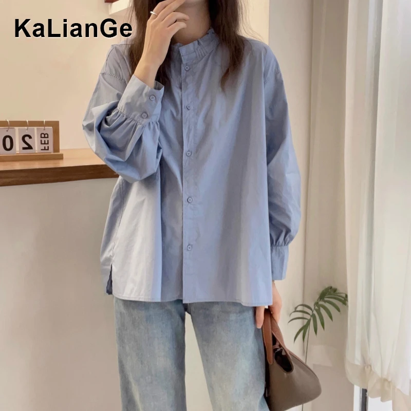 卡莲格/法式木耳边别致衬衣女秋季新款胖mm遮肉显瘦气质衬衫上衣