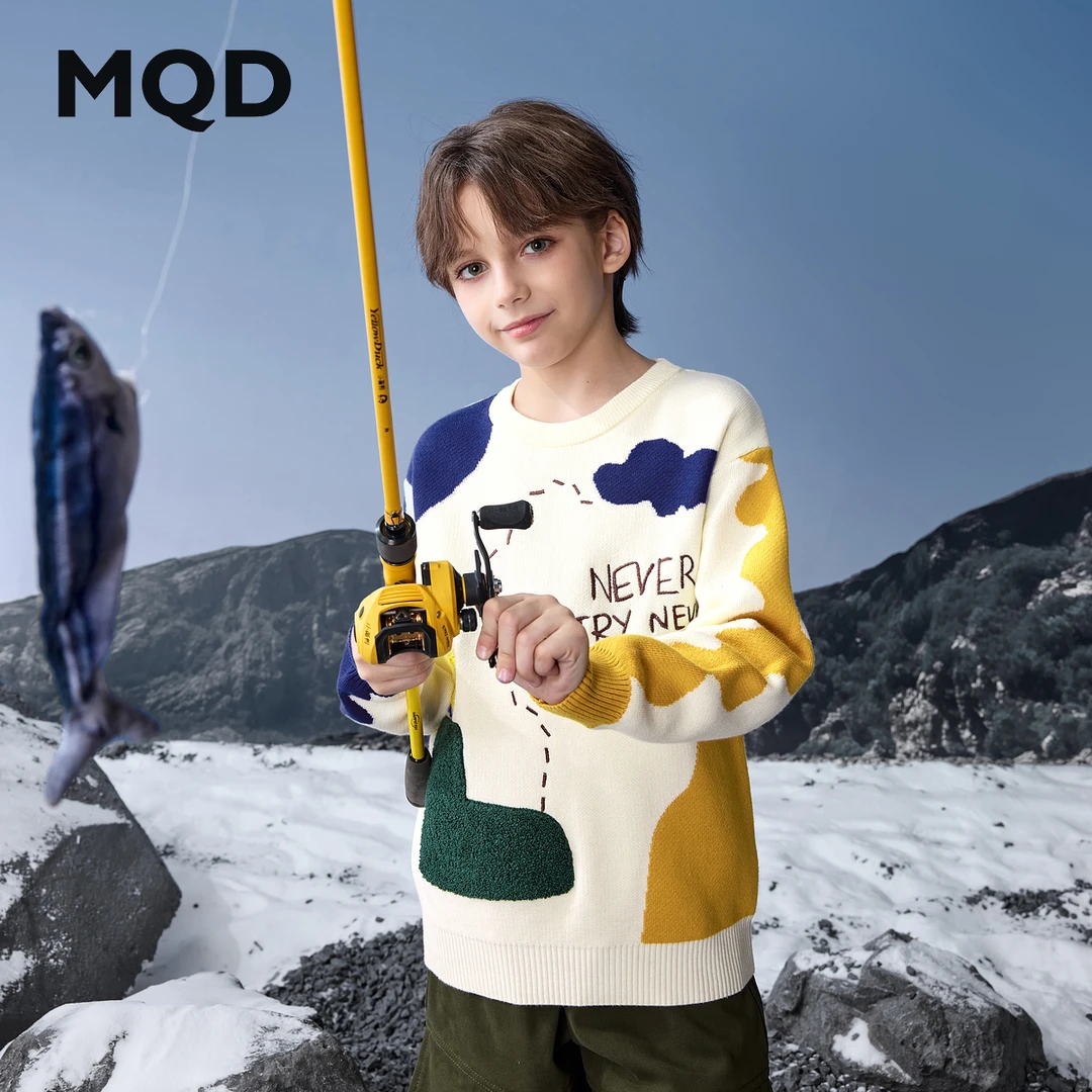 MQD男童25冬新款户外风涂鸦卡通撞色保暖套头针织衫毛衣9654W0707