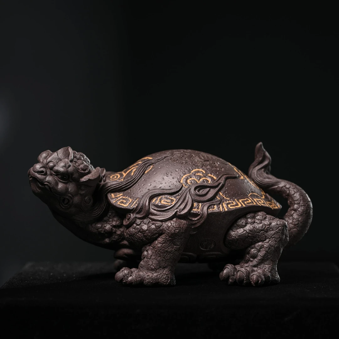 柏年溯艺【和•龙龟】吉柏年原创设计龙龟粉浆纹饰茶宠摆件创意茶道