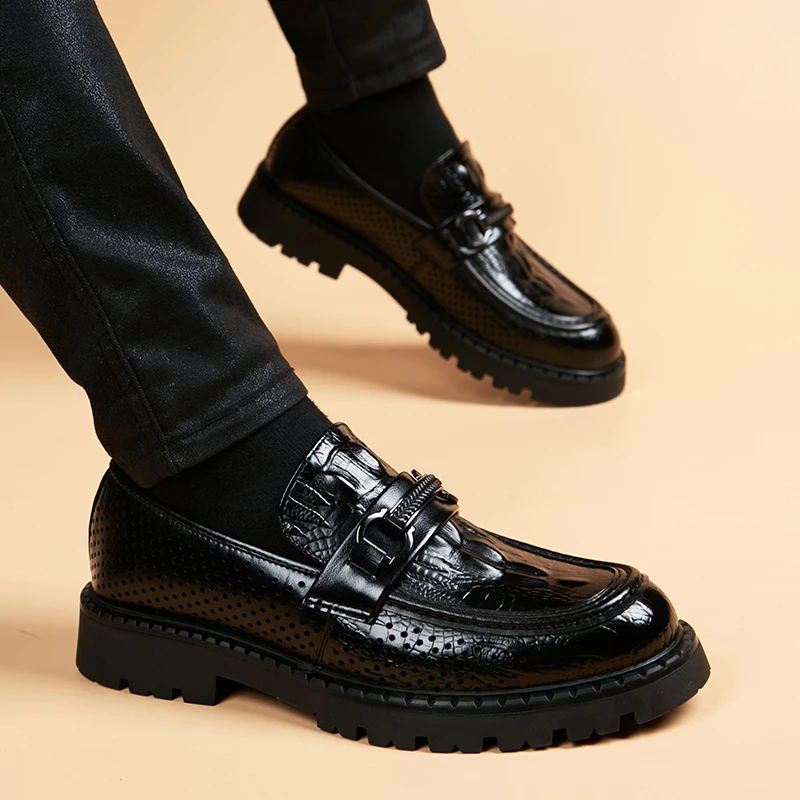 夏季透气一脚蹬休闲皮鞋男款真皮乐福鞋内增高英伦商务正装乐福鞋