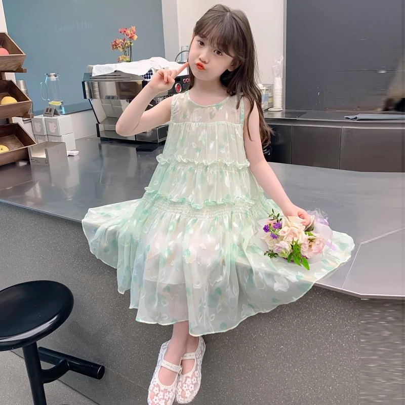 女童夏装连衣裙2025新款儿童洋气女孩夏季裙子爱心碎花背心公主裙