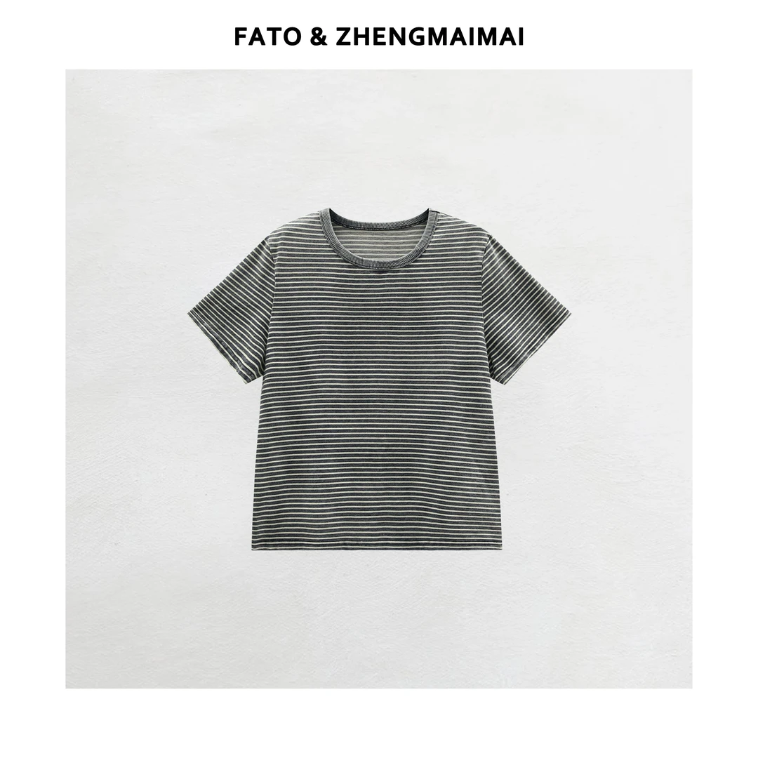 【郑买买】水洗记忆 新款老钱风松弛感贵气蓝白条纹上衣女YZ50601T1