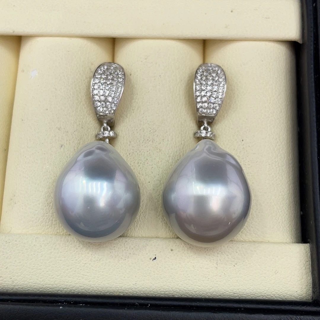 定制海水珍珠未镶嵌裸珠15.6mm奶奶灰大溪地