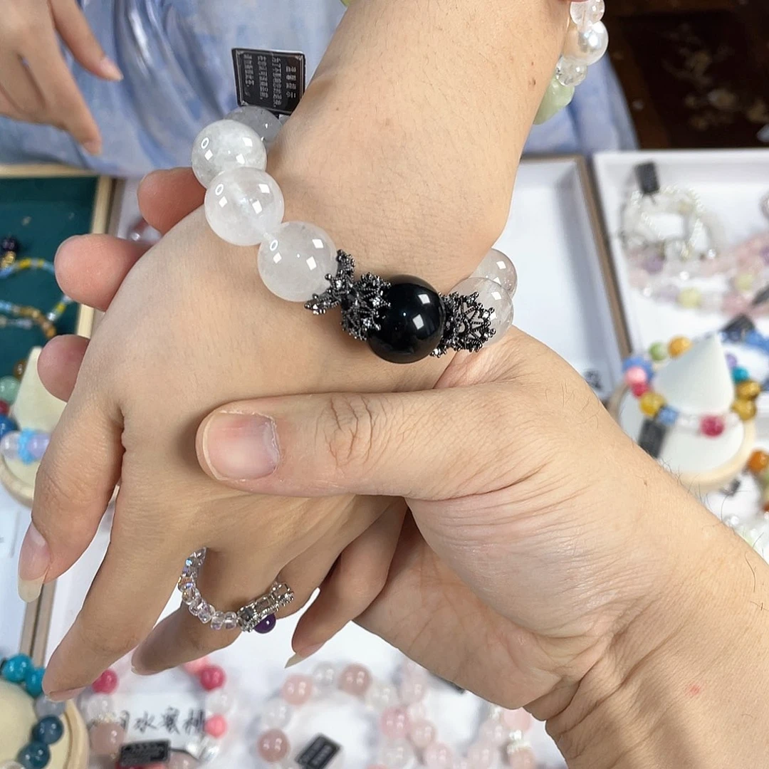 水晶手链银S925镀金镶嵌