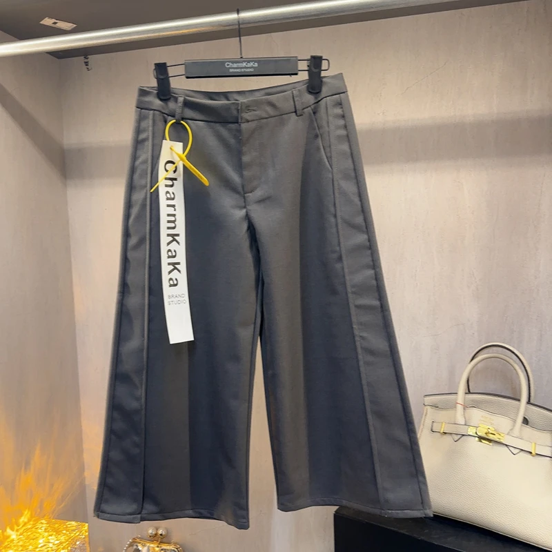 【曼城旧事】62458时尚街头感拼接裤缝九分裤