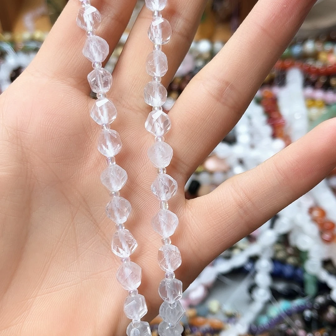 玛瑙/玉髓未镶嵌珠宝半成品卡8白水扭珠切面一条