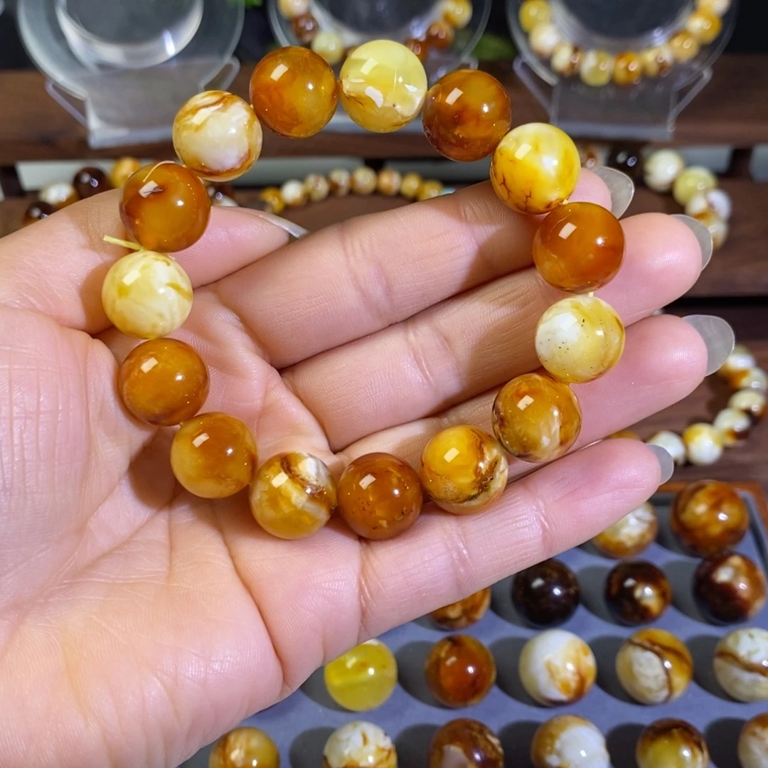 蜜蜡未镶嵌裸石沁色蜜蜡手串