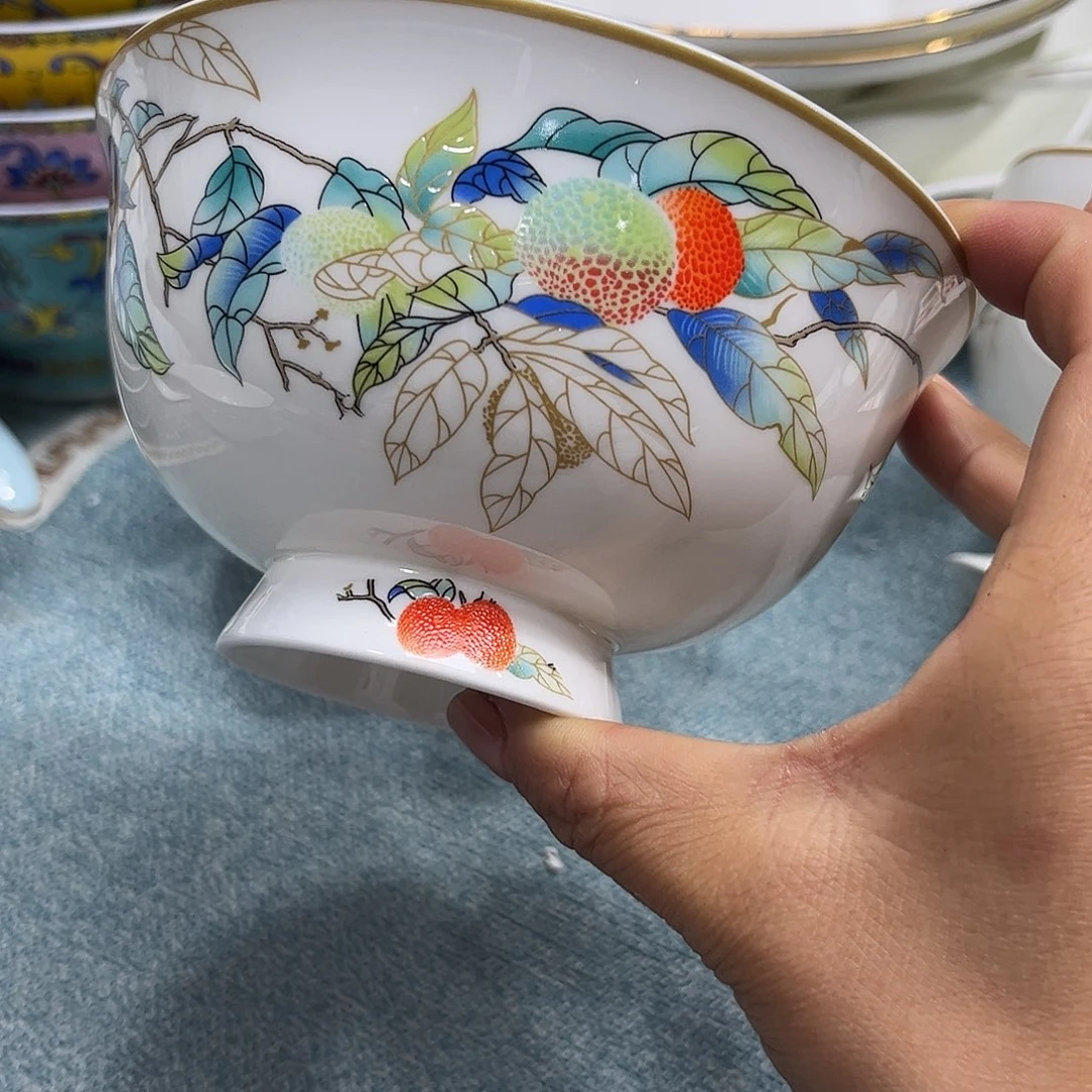 瓷片荔枝五寸高脚腕六个