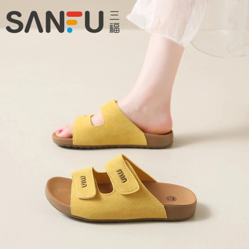 三福勃肯凉拖鞋女夏外穿2025新款配裙子高级感沙滩凉鞋时尚一字拖