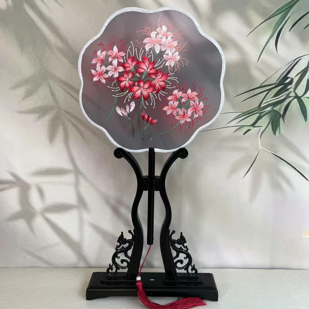 9号 八瓣晕染彼岸花 苏绣双面绣古风圆扇刺绣团扇百搭古典舞蹈扇