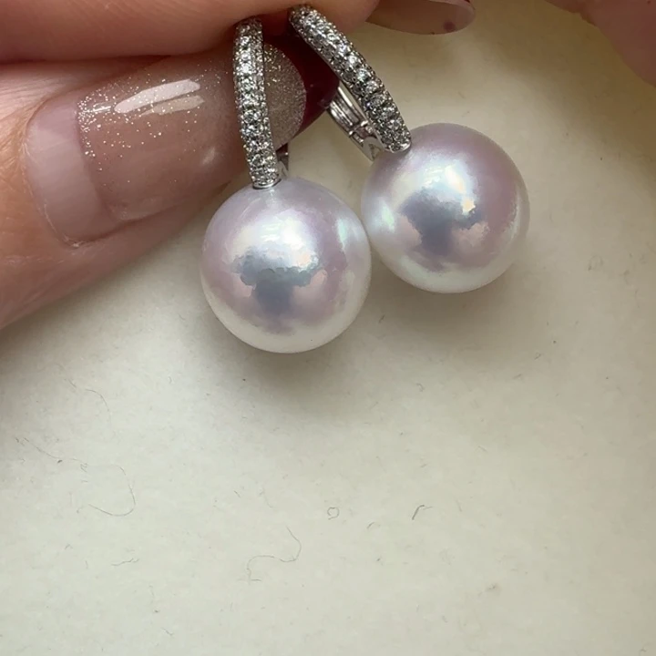 海水珍珠耳饰银S925镶嵌