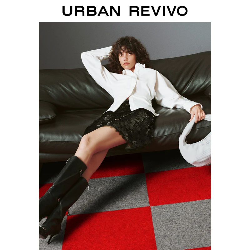 UR2025秋季新款女装通勤气质收腰褶皱长袖开襟衬衫UWG250019