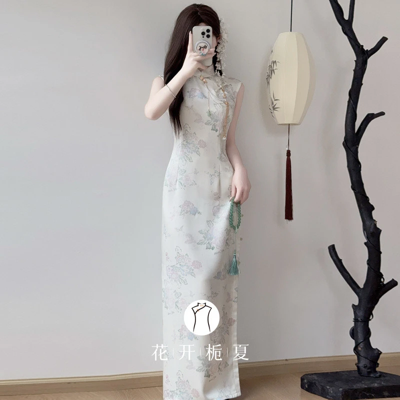 《沐清风》古法全开襟无袖旗袍新中式改良高端气质年轻款少女长款