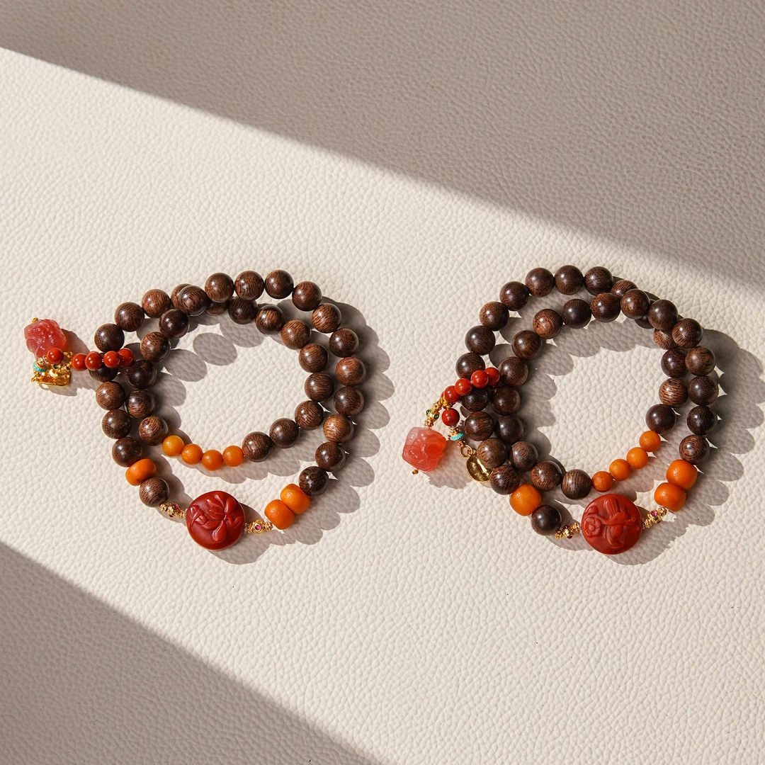 沉香沉水黄奇楠0.8DIY蜜蜡南红双圈（多样性发其一）CHQ0005