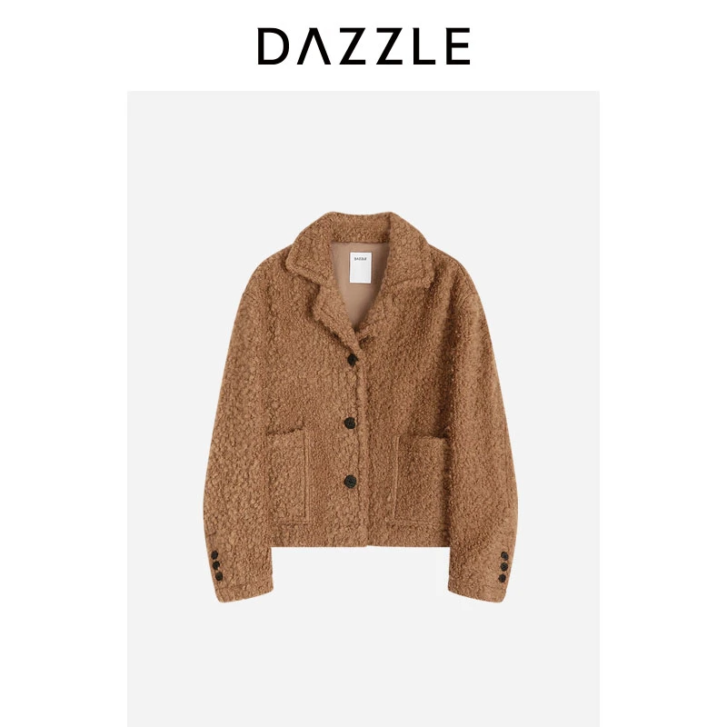DAZZLE 地素大衣冬季深卡其色圈圈毛短大衣外套2I4G155