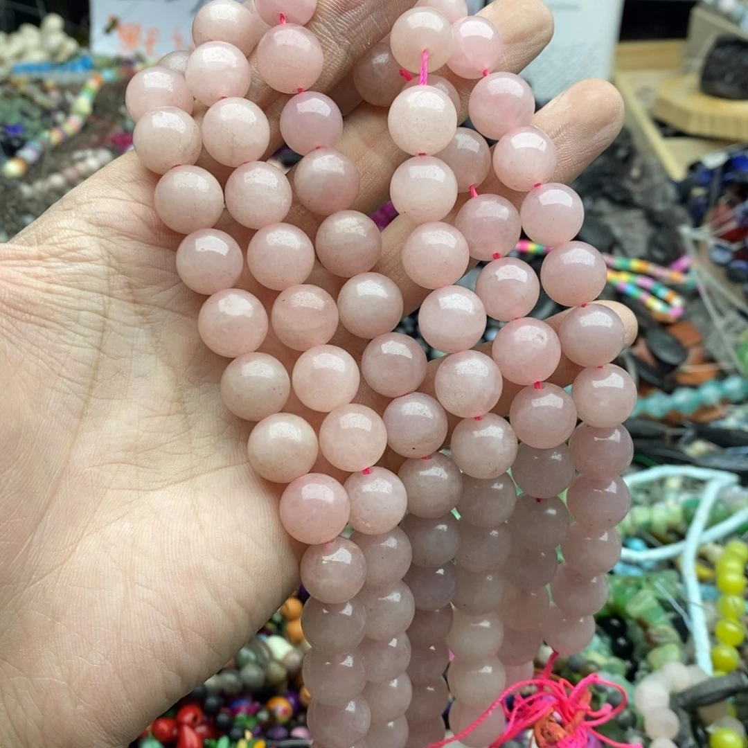 玛瑙/玉髓未镶嵌珠宝半成品一条天然瑕疵12mm粉晶Q341