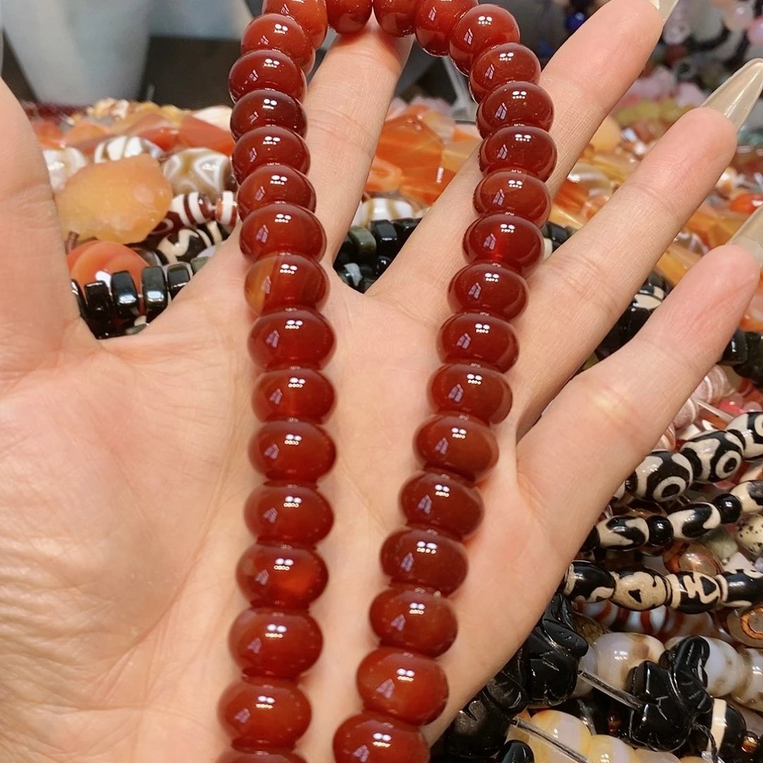 散珠玛瑙/玉髓红玛瑙算盘一条14mm